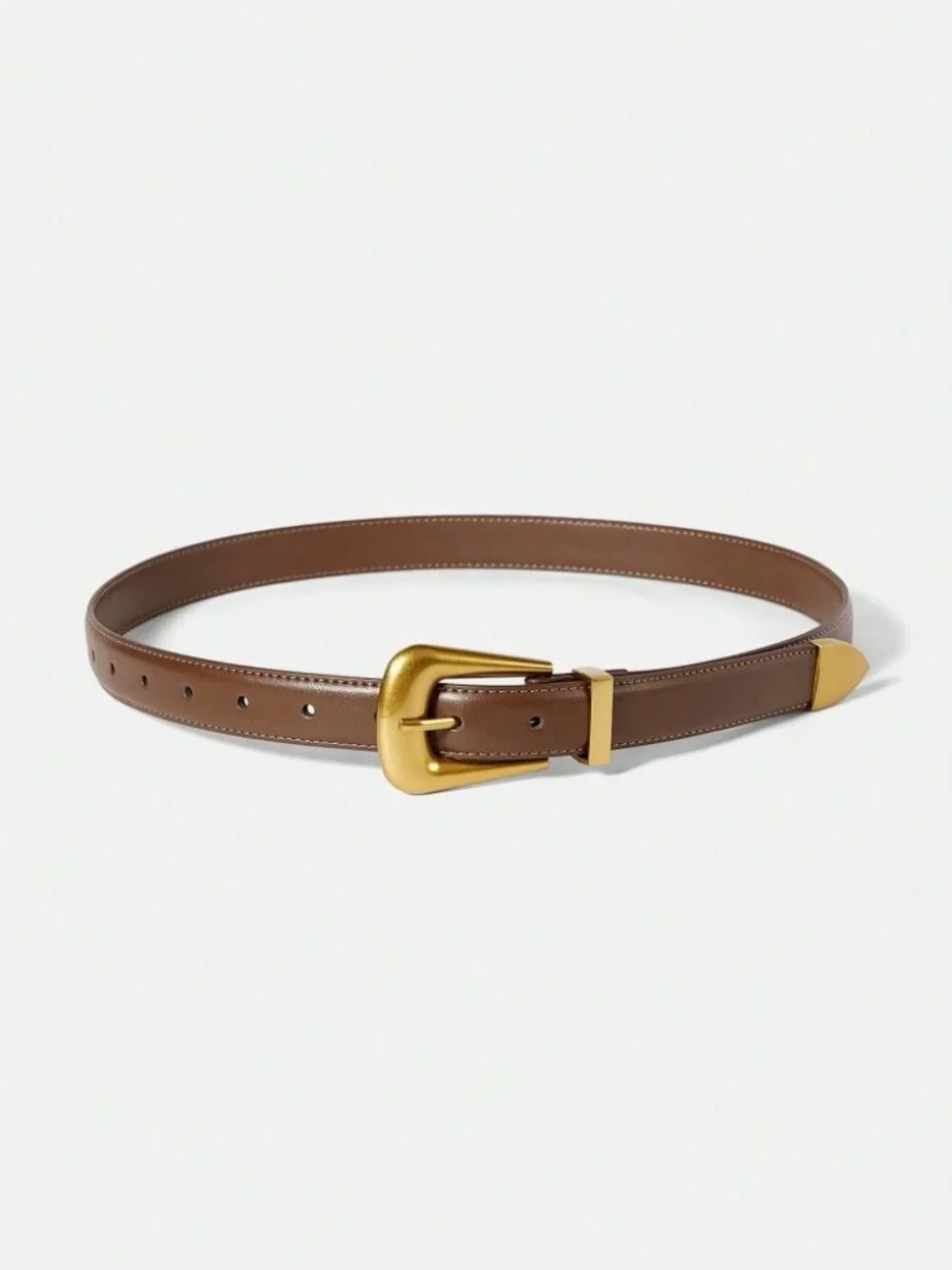 Brown Western Buckle Belt with Gold Hardware